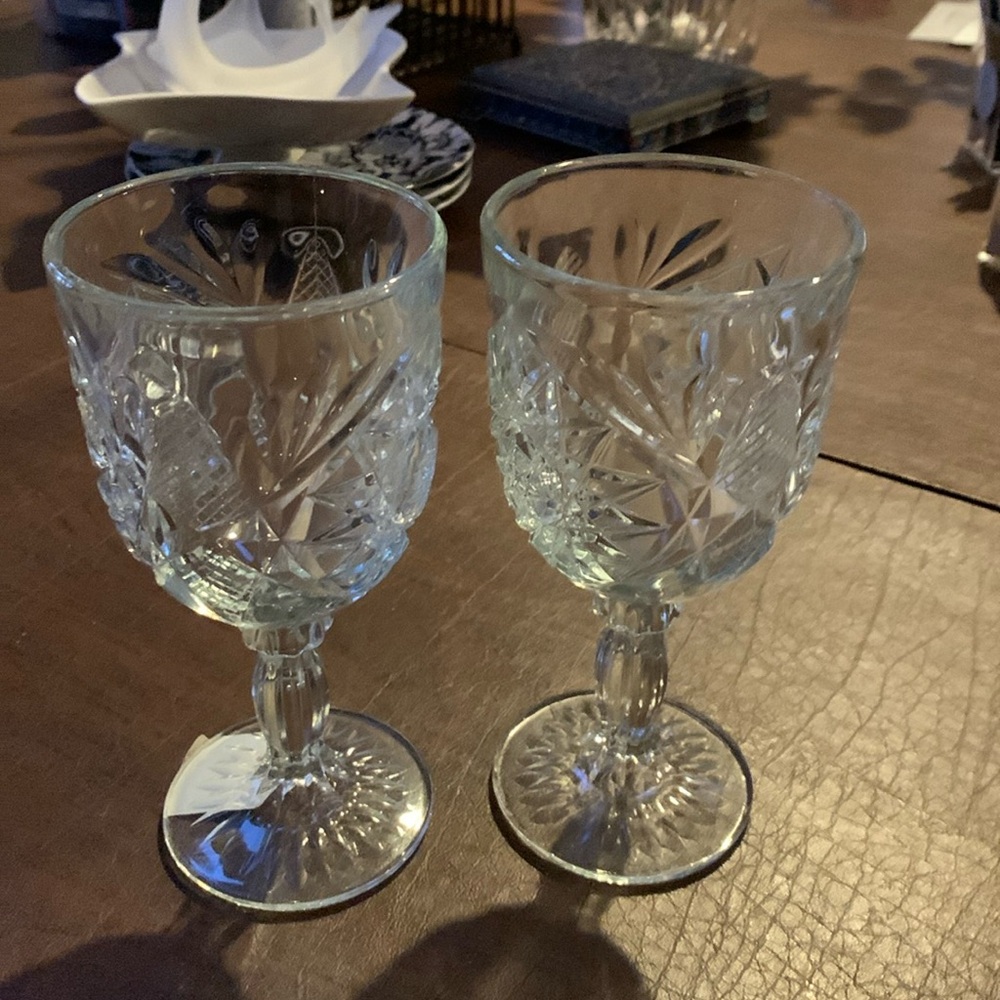 TWO LIBBEY Crystal Glasses Hobstar Water Goblet CIRCA 1950s
